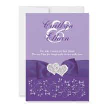 PRINTED BOW Purple White Floral Wedding Invitation