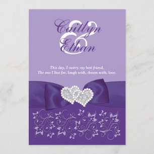PRINTED BOW Purple White Floral Wedding Invitation