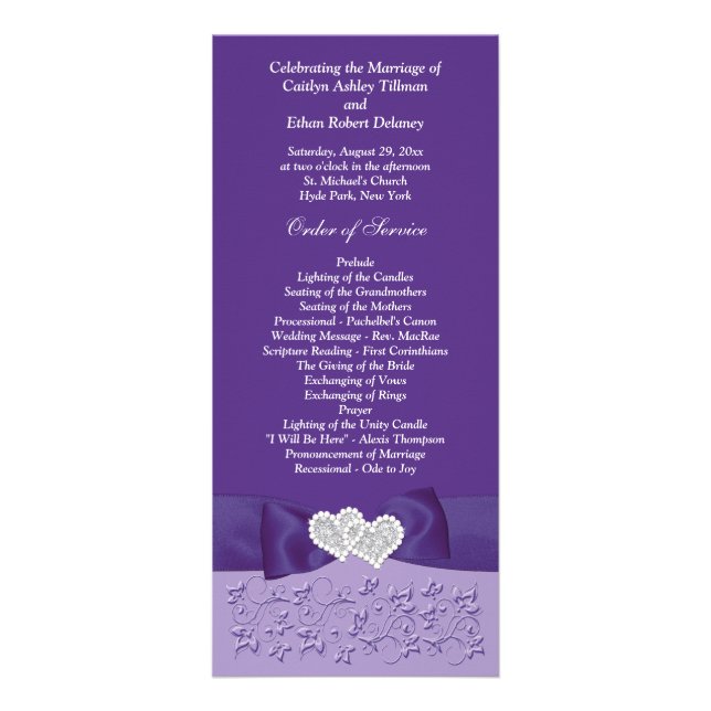 PRINTED BOW Purple White Floral Wedding Program (Front)