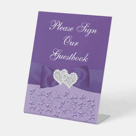 Printed Bow Purple White Floral Wedding Sign