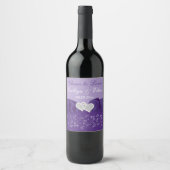PRINTED BOW Purple White Floral Wedding Wine Label (Front)