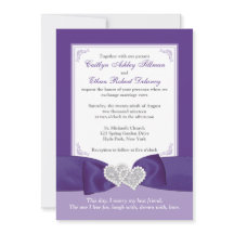 PRINTED BOW Purple White PHOTO Wedding Invite
