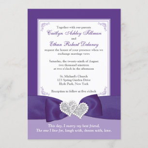 PRINTED BOW Purple White PHOTO Wedding Invite