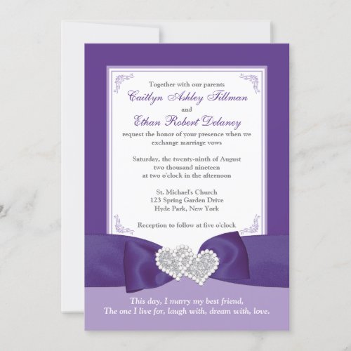 PRINTED BOW Purple White PHOTO Wedding Invite