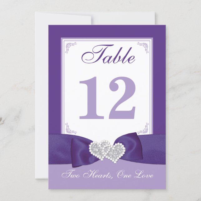 PRINTED BOW Purple White Table Number Card (Front)
