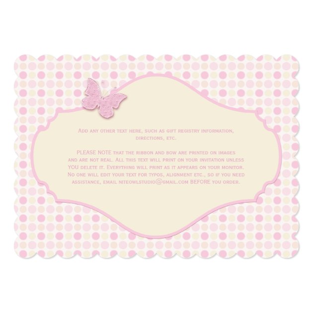 PRINTED BOW/Ribbon Pink Polka Dots Baby Shower Invitation