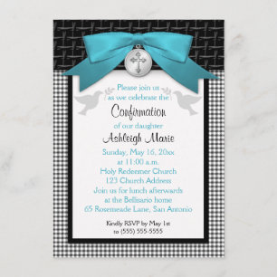 PRINTED BOW Teal First Holy Confirmation Invite