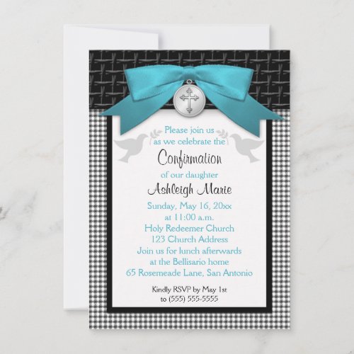 PRINTED BOW Teal First Holy Confirmation Invite