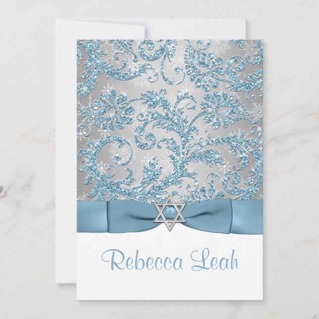PRINTED Bow - Winter Wonderland Bat Mitzvah Invite (Front)