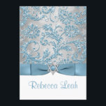 PRINTED Bow - Winter Wonderland Bat Mitzvah Invite<br><div class="desc">This elegant ice blue, silver gray floral FAUX glitter damask pattern Bat Mitzvah invitation has a background of assorted white snowflakes on it and a PRINTED steel blue ribbon and bow with a silver grey Star of David brooch on it. It would be perfect for the Bat Mitzvah coming of...</div>