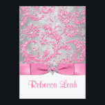 PRINTED Bow - Winter Wonderland Bat Mitzvah - Pink Invitation<br><div class="desc">This elegant ice pink, silver gray floral FAUX glitter damask pattern Bat Mitzvah invitation has a background of assorted white snowflakes on it and a PRINTED pink ribbon and bow with a silver grey Star of David brooch on it. It would be perfect for the Bat Mitzvah coming of age...</div>