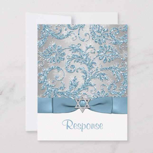 PRINTED BOW - Winter Wonderland Bat Mitzvah RSVP 2 Card (Front)