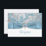 PRINTED BOW - Winter Wonderland Bat Mitzvah RSVP Card<br><div class="desc">****Please note that the ribbon, bow, glitter and silver star are PRINTED ON images, and are not real. This elegant ice blue, silver gray floral FAUX glitter damask pattern Bat Mitzvah rsvp card has a background of assorted white snowflakes on it and a PRINTED steel blue ribbon and bow with...</div>