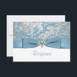 PRINTED BOW - Winter Wonderland Bat Mitzvah RSVP Card<br><div class="desc">****Please note that the ribbon, bow, glitter and silver star are PRINTED ON images, and are not real. This elegant ice blue, silver gray floral FAUX glitter damask pattern Bat Mitzvah rsvp card has a background of assorted white snowflakes on it and a PRINTED steel blue ribbon and bow with...</div>