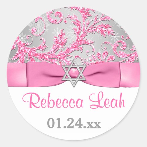 PRINTED Bow - Winter Wonderland Damask Bat Mitzvah