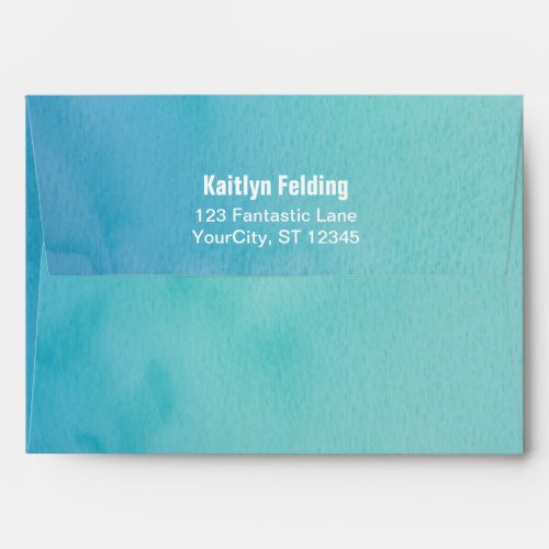 Printed Bride Return Address TealBlue Watercolor Envelope