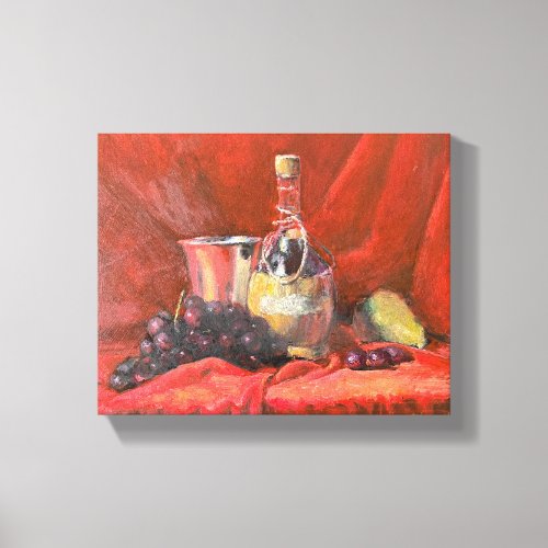 Printed canvas Wicker Wine Bottle with Fruits Canvas Print