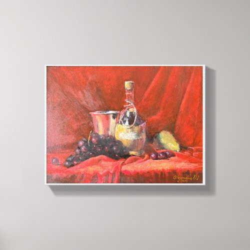 Printed canvas Wicker Wine Bottle with Fruits Canvas Print