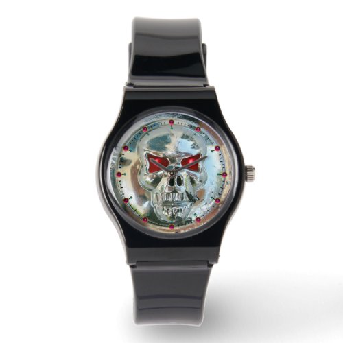 PRINTED CHROME SKULL Red  Ruby Gems Watch