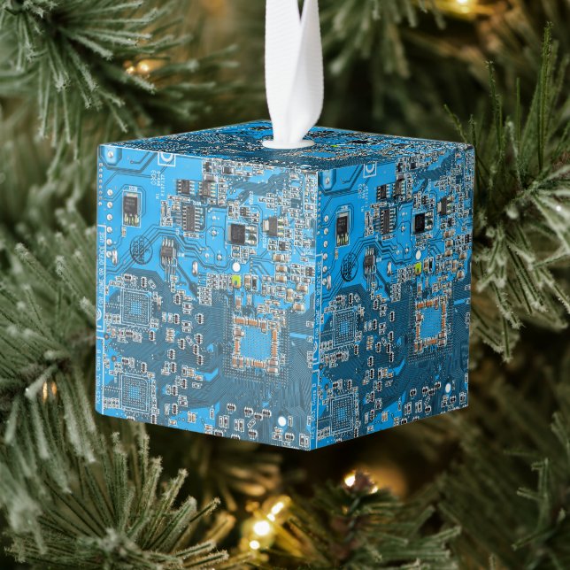 Printed Circuit Assembly PCB Blue Circuit Board Cube Ornament (Tree)