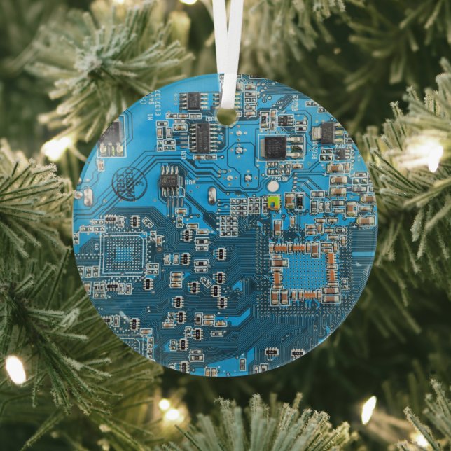 Printed Circuit Assembly PCB Blue Circuit Board Glass Ornament (Insitu)
