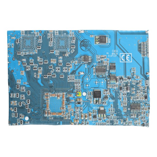 Printed Circuit Assembly PCB Blue Circuit Board Pillow Case (Front)