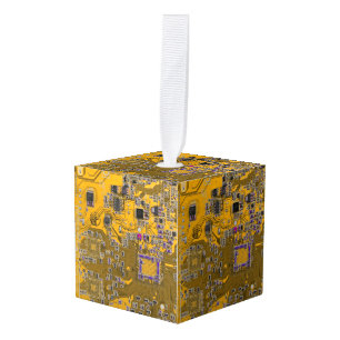 Printed Circuit Assembly PCB Circuit Board Orange Cube Ornament