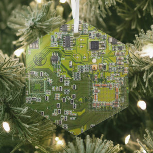 Printed Circuit Assembly PCB Green Circuit Board 2 Glass Ornament