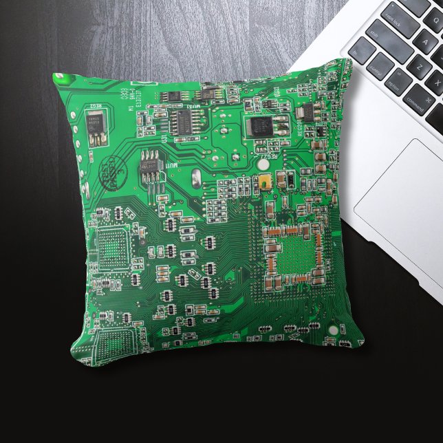 Printed Circuit Assembly PCB Green Circuit Board Throw Pillow (Creator Uploaded)