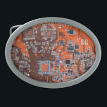 Printed Circuit Assembly PCB Orange Circuit Board Belt Buckle<br><div class="desc">PCB Circuit Board gifts for geeks or gifts for nerds. Here's one for the Computer Nerd or Geeks in all of us. Geek Out your Nerd with this Printed Circuit Assembly PCB Electronic Circuit Board. This is a close up picture of a Printed Circuit Assembly PCB or electronic circuit board....</div>
