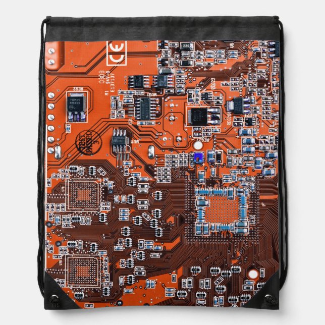 Printed Circuit Assembly PCB Orange Circuit Board Drawstring Bag (Front)