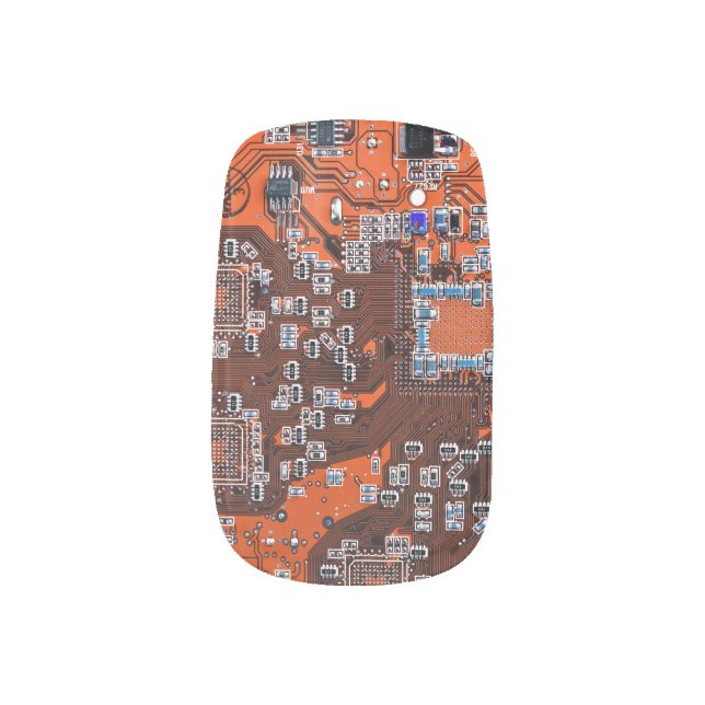 Printed Circuit Assembly PCB Orange Circuit Board Minx Nail Art (Left Thumb)