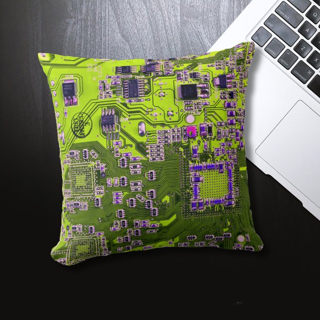 Printed Circuit Assembly PCB Yellow Circuit Board Throw Pillow (Creator Uploaded)