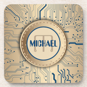 Printed Circuit Board Electronics Copper Monogram Beverage Coaster