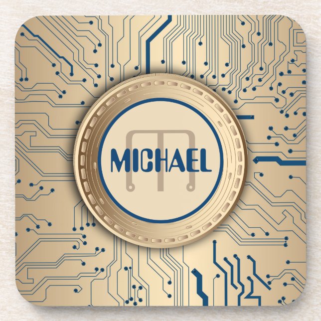 Printed Circuit Board Electronics Copper Monogram Beverage Coaster (Front)