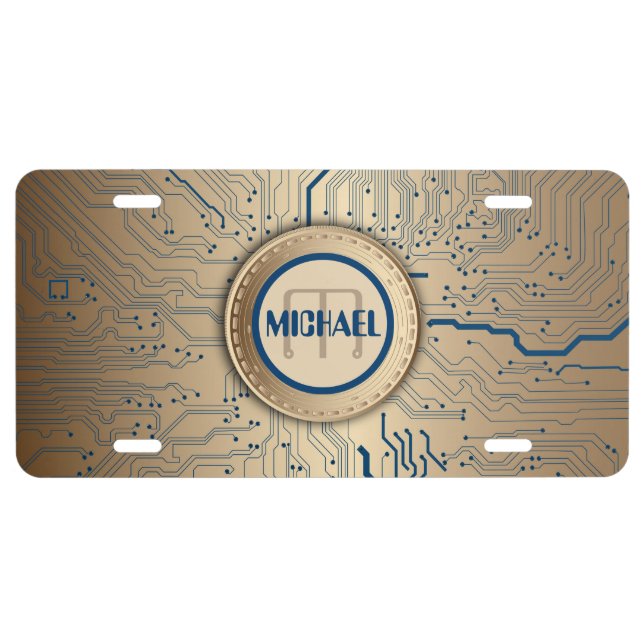 Printed Circuit Board Electronics Copper Monogram License Plate (Front)