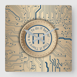 Printed Circuit Board Electronics Copper Monogram Square Wall Clock