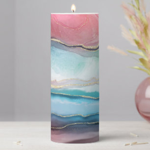 Printed Colorful Marble and Glitter Decorative Pillar Candle