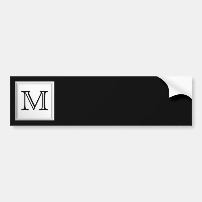 Printed Custom Monogram. Black and Pale Gray. Bumper Sticker (Front)