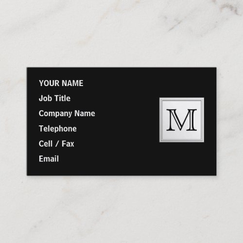 Printed Custom Monogram. Black and Pale Gray. Business Card Template