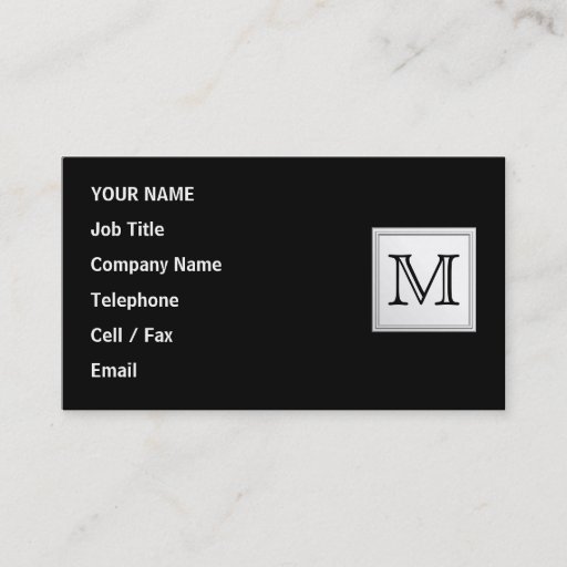 Customizable Printed Custom Monogram. Black and Pale Gray. Business Card Template