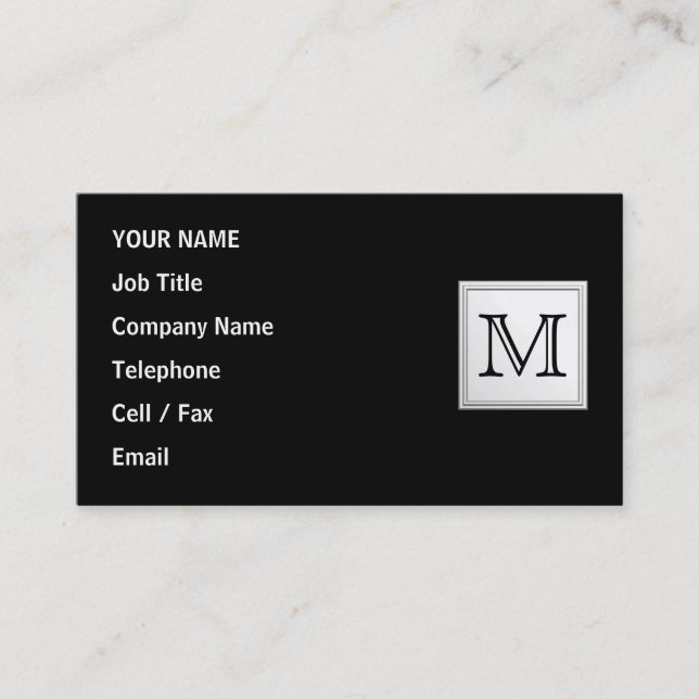 Printed Custom Monogram. Black and Pale Gray. Business Card (Front)