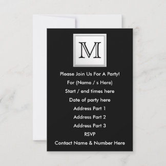 Printed Custom Monogram. Black and Pale Gray. Invitation