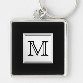 Printed Custom Monogram. Black and Pale Gray. Keychain