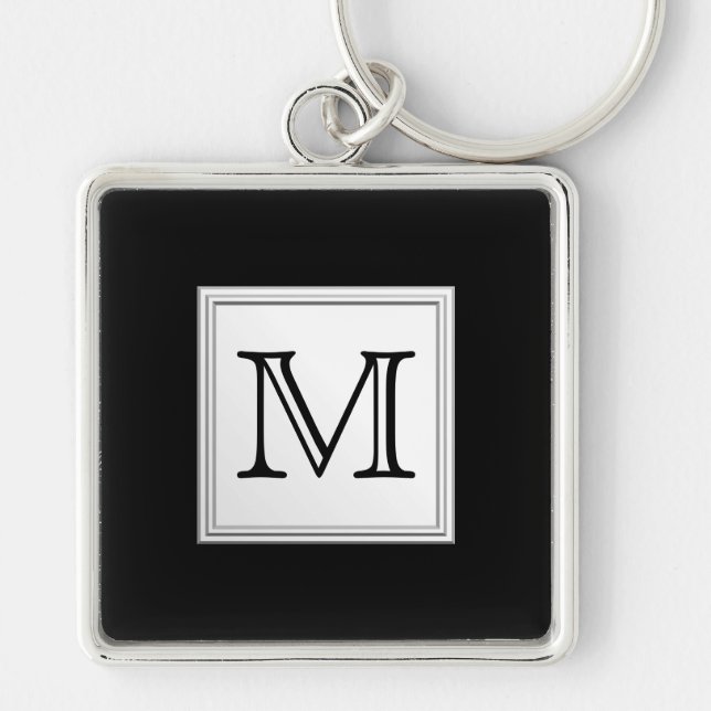 Printed Custom Monogram. Black and Pale Gray. Keychain (Front)