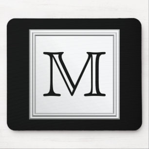 Printed Custom Monogram. Black and Pale Gray. Mouse Pad