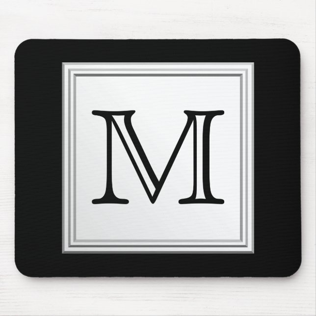Printed Custom Monogram. Black and Pale Gray. Mouse Pad (Front)
