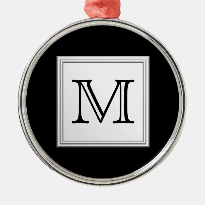 Printed Custom Monogram. Black and Pale Gray. Christmas Tree Ornament