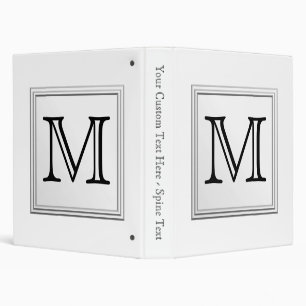 Printed Custom Monogram. Black and White. 3 Ring Binder