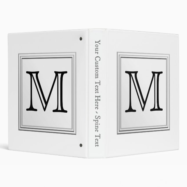 Printed Custom Monogram. Black and White. 3 Ring Binder (Background)